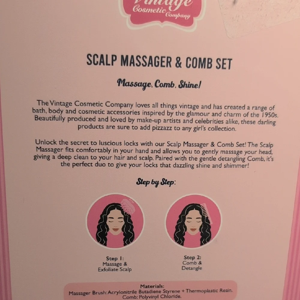 The Vintage Cosmetic Company 2 Piece Scalp Massager & Comb Set